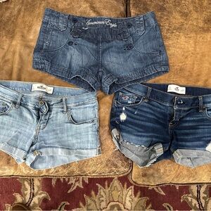3 pairs of Hollister and American Eagle Women's Jean short Shorts